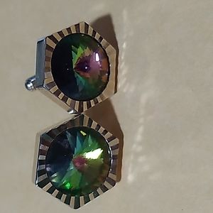 Vintage 1960-1970s Watermelon Rivoli Rhinestone Cufflinks
